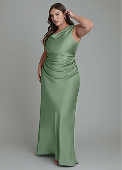 Azazie Kieryn Bridesmaid Dresses Matcha Mermaid Pleated Stretch Satin Dress image9