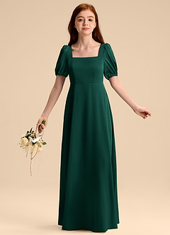 Azazie Briar Junior Emerald A-Line Bow Stretch Satin Dress image5