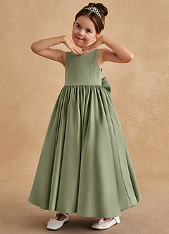 Azazie Bettie Flower Girl Dresses Pistachio A-Line Bow Matte Satin Dress image2