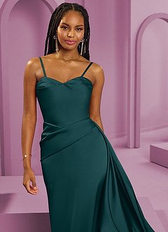 Barbie ♥ Azazie Vestidos de damas de honor Vestido de Pino de Satén Elástico de Corte Recto Convertible con Sin tirantes image4