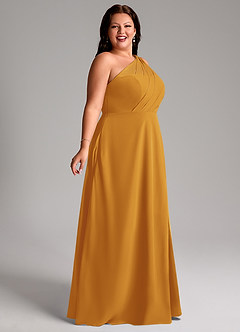 Azazie Phaedra Bridesmaid Dresses Butterscotch A-Line One Shoulder Chiffon Dress image11