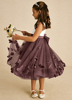 Azazie Sprout Flower Girl Dresses Espresso A-Line Bow Tulle Dress image4