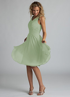 Azazie Grace Bridesmaid Dresses Dusty Sage A-Line Pleated Chiffon Dress image3