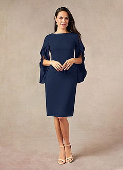 Azazie Carter Mother of the Bride Dresses Dark Navy Sheath Ruched Stretch Chiffon Dress image1