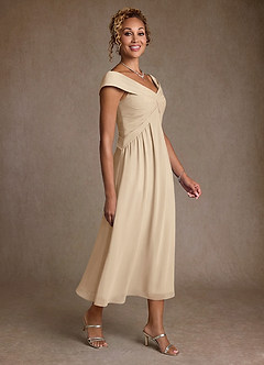 Azazie Mirta 신부의 어머니 드레스 A라인 주름진 플로럴 번아웃 티 길이 드레스 image3