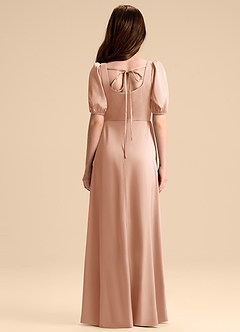 Azazie Briar Junior Vestido de Oro Rosa de Satén Elástico de Corte en A con Lazo image2