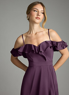 Azazie Lyra Bridesmaid Dresses Plum A-Line Off the Shoulder Stretch Satin Convertible Dress image11