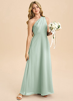 Azazie Phaedra Junior Robe Trapèze en Mousseline de soie Plissée Agave image6