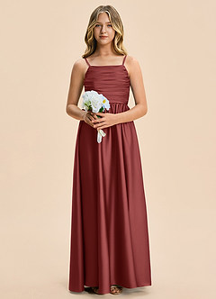 Azazie Kai Junior Terracotta A-Line Pleated Stretch Satin Dress image6