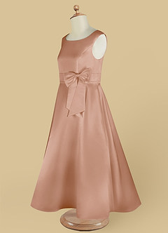 Azazie Lindy Flower Girl Dresses Champagne Rose A-Line Pleated Matte Satin Dress image15