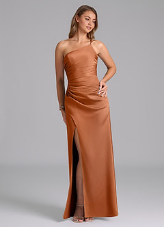 Azazie Eren Jurken voor bruidsmeisjes Jurk van Stretch Satijn met Zeemeermin One-Shoulder Koper image4