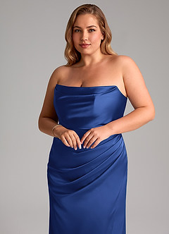 Azazie Leonis Robes de demoiselle d'honneur Robe Sirène Convertible en Satin extensible Plissée Bleu Roi image12