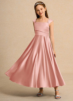 Azazie Bundle Junior Formal vestidos de niña de las flores Vestido de Rosetón de Satin Mate de Corte En A con Plisado image6