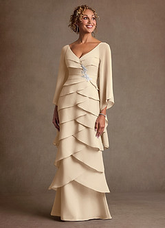 Azazie Arabinda Abiti per la Madre della Sposa Abito Tubino in Chiffon Increspato Champagne image4