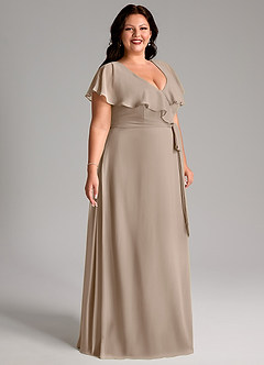 Azazie Lainey Bridesmaid Dresses Taupe A-Line with Pockets Chiffon Dress image11
