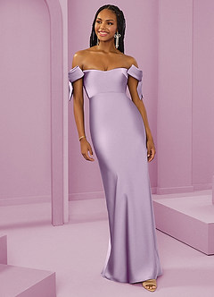Barbie ♥ Azazie Vestidos de damas de honor Vestido de Lila Esmerilada de Satén Elástico de Corte Recto Convertible con Vestidos sin tirantes image4