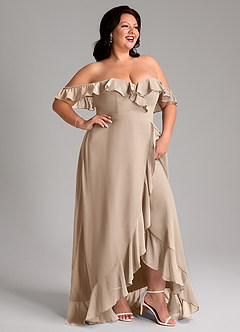 Azazie Lyra Bridesmaid Dresses Taupe A-Line Chiffon Convertible Dress image14