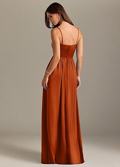 Azazie Calianna Bridesmaid Dresses Burnt Orange A-Line Off the Shoulder Stretch Satin Convertible Dress image2
