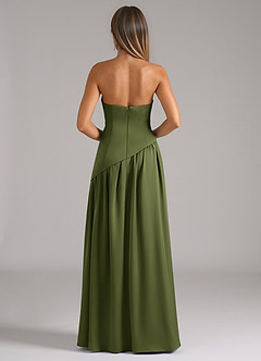 Azazie Adeline Bridesmaid Dresses Olive A-Line Strapless Stretch Satin Convertible Dress image5