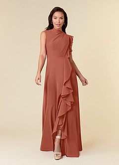 Azazie Narine Vestidos para mãe da noiva Vestido Argila de Chiffon de Linha A com Plissado image3