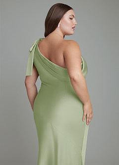 Azazie Yuanna Vestidos de damas de honor Vestido Salvia Polvorienta de Satén Elástico de Corte Sirena con Un hombro image14