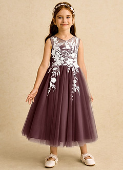 Azazie Sundae Flower Girl Dresses Sangria Ball-Gown Lace Dress image5