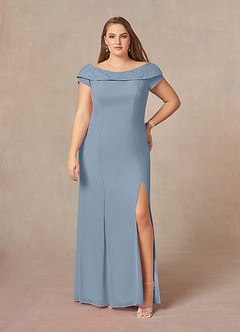Azazie Cupid Kleider für die Brautmutter A-Linie Bootshals Spitze Chiffon Kleid Staubblau image6