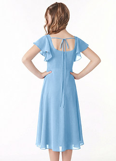 Azazie Bondi Junior Powder Blue A-Line Ruched Chiffon Dress image3