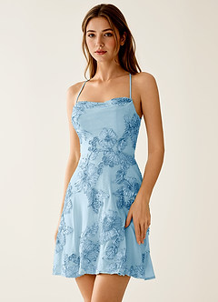 Lysandra Sky Blue Stretch 3D Flowers Corset Mini Dress image4