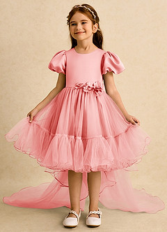 Azazie Cocoa vestidos de niña de las flores Vestido de Coral de Tul de Princesa con Plisado image3