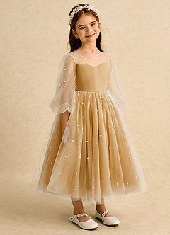 Azazie Trudy Sukienki dla dziewczynek sypiących kwiaty Suknia balowa Dekolt w kształcie serca Tiul Długość herbaty Sukienka image1