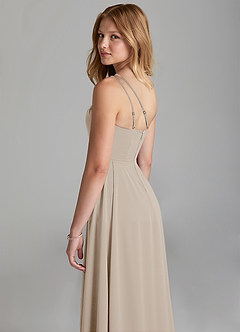 Azazie Maron Junior Frost A-Line Pleated Stretch Satin Dress image2