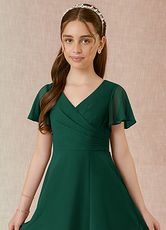 Azazie Induh Junior Robe Trapèze en Mousseline de soie Rayé émeraude image4