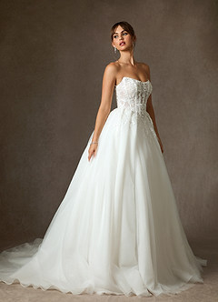 Azazie Ainsley Wedding Dresses Diamond White Ball-Gown Strapless Lace Dress image6