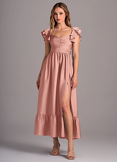 Azazie Anaya Bridesmaid Dresses Rosette A-Line Sweetheart Neckline Stretch Satin Convertible Dress image1