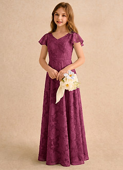 Azazie Narin Girls Formal Abiti da Ragazza di Fiori Abito A-Line in Burnout Floreale con Maniche Gelso image4
