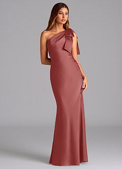 Azazie Yuanna Suknie dla druhen Syrena Jedno ramię Satyna elastyczna Do ziemi Sukienka image5