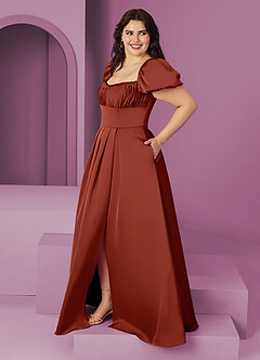 Barbie ♥ Azazie Bridesmaid Dresses Terracotta A-Line Ruched Stretch Satin Dress image9