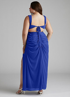 Azazie Jesaphine Robes de demoiselle d'honneur Robe Fourreau en Maille Ruché Bleu Roi image10