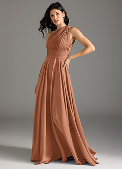 Azazie Charlize Bridesmaid Dresses Bronzer A-Line One Shoulder Stretch Satin Dress image4