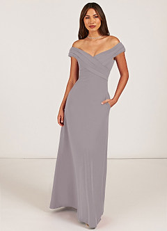 Azazie Evita Bridesmaid Dresses A-Line Off the Shoulder Stretch Crepe Floor-Length Dress image1