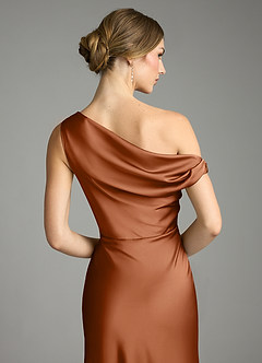 Azazie Emerson Bridesmaid Dresses Copper Mermaid Off the Shoulder Stretch Satin Dress image7