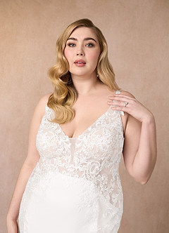 Azazie Estephanie Robes de mariée Robe Sirène en Crêpe Élastique Paillettes Blanc De Diamant image12