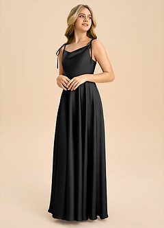 Azazie Popsy Junior Black A-Line Bow Stretch Satin Dress image4