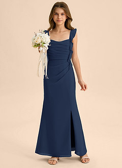 Azazie Jessamine Junior Vestido de Azul Marino Oscuro de Gasa de Corte Sirena con Escote de Corazón image1