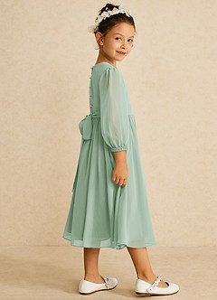 Azazie Lolo Flower Girl Dresses Agave A-Line with Sleeves Chiffon Dress image4