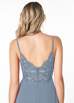 Azazie Lena Bridesmaid Dresses Dusty Blue A-Line Lace Chiffon Dress image5