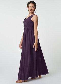 Azazie Kora Junior Plum A-Line Pleated Chiffon Dress image3