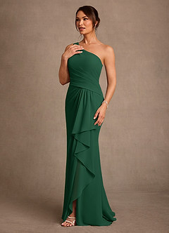 Azazie Floy Abiti per la Madre della Sposa Abito Tubino in Chiffon Monospalla Verde Scuro image2