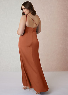 Azazie Mika Final Sale Cedar Rose Sheath One Shoulder Stretch Satin Dress image11